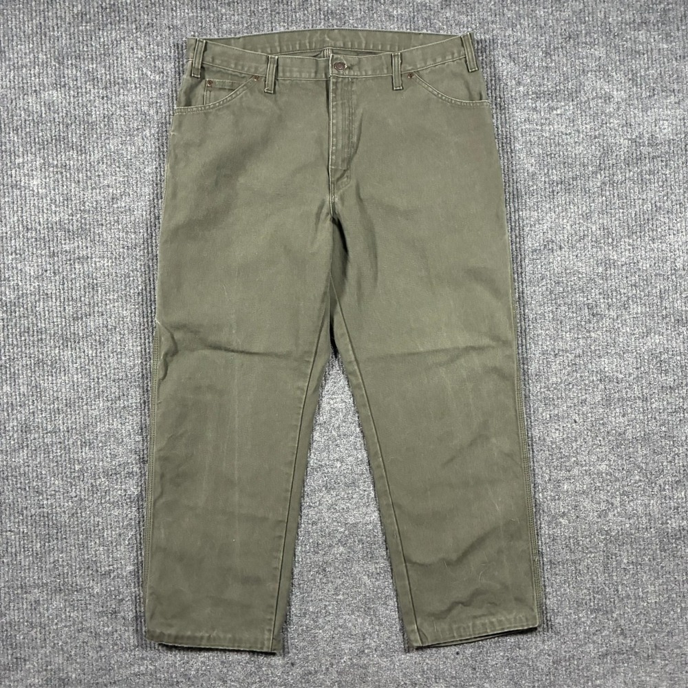Dickies Mens Carpenter Work Pants Size 38 Olive Green Utility Canvas Workwear